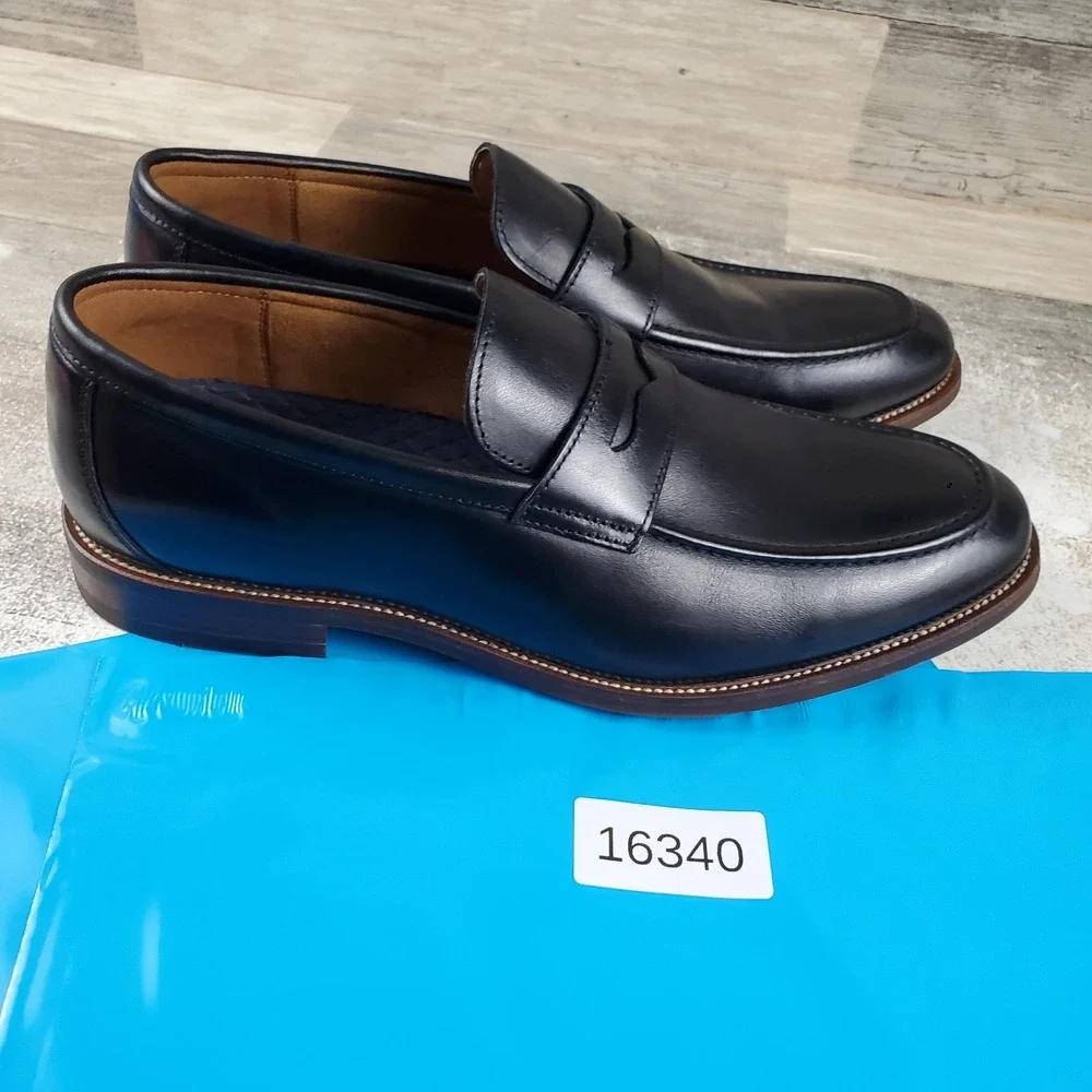 Florsheim Rucci Mens Penny Loafers Sz 8.5 M Black Leather Moc Toe Slip On Shoes